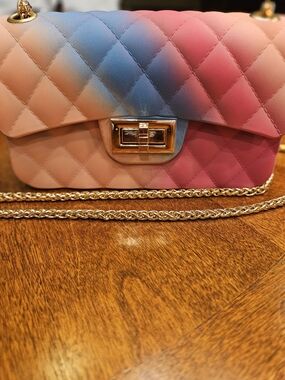 Chunky  Fun Pink Blue Crossbody Bag with Gold Chain